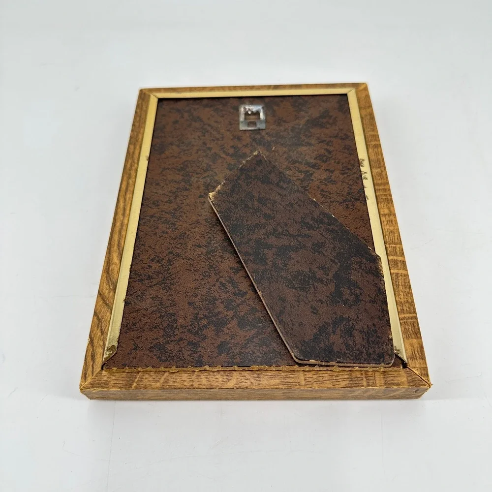 Vintage Wood Picture‎ Frame Blue Oval Mat Gold Trim 5x7 Distressed Rustic Decor